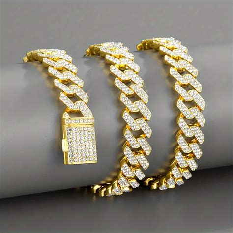 Cuban Link Chain Men Golden Cuban Hip Hop Necklace Golden Temu