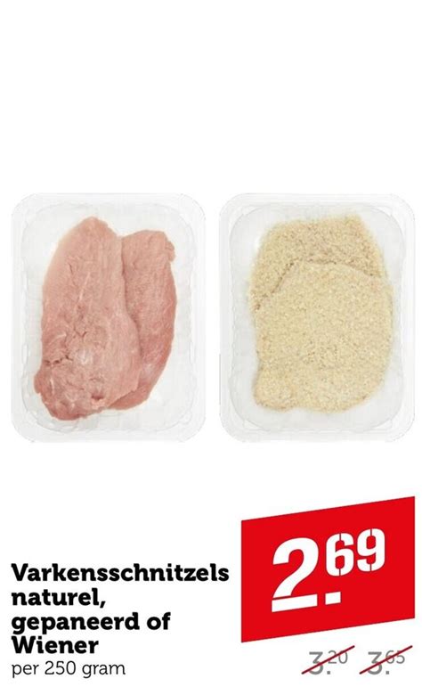 Varkensschnitzels Naturel Gepaneerd Of Wiener Per 250 Gram Aanbieding