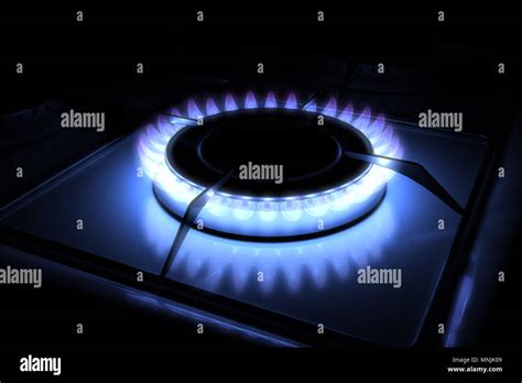 Gas Stove Burner With Blue Flame 3d Model Heat From Stove Stock Photo