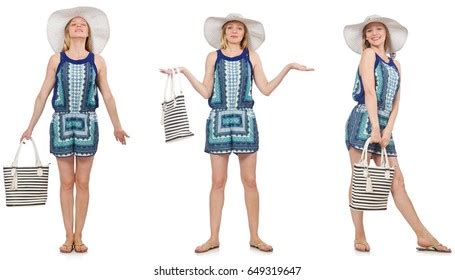 Collage Woman Panama Hat Isolated On Stock Photo Edit Now 640214920