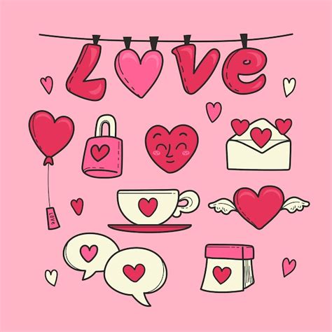 Conjunto De Elementos De Dibujos Animados De Amor Vector Gratis