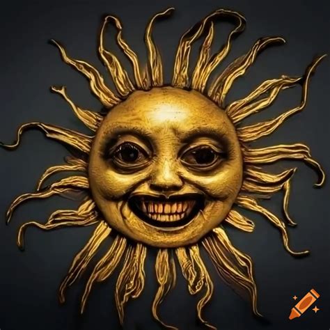 Metallic Creepy Smiling Sun Artwork On Craiyon