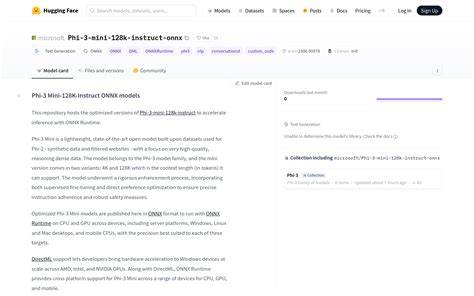 Phi 3 mini 128k instruct onnx使用入口地址 Ai模型最新工具和软件app下载