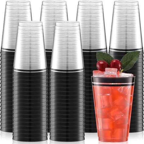 Amazon Zubebe Pcs Oz Rimmed Plastic Cups Disposable Clear