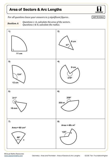 Area Of Sectors And Arc Lengths Worksheet Printable Pdf Worksheets