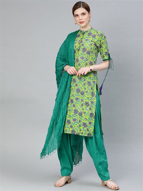 Buy Jaipur Kurti Women Green Printed Kurta With Patiala And Dupatta