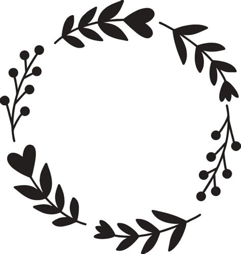 Wreath Svg Leaves Heart Black Silhouette Botanical Frame Png Svg Etsy