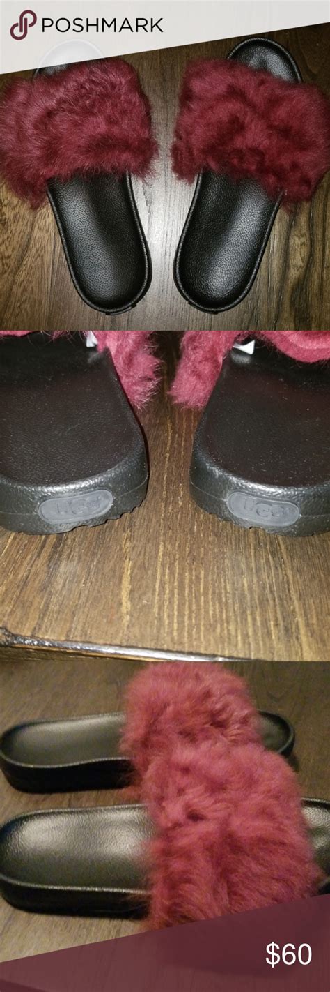 New Ugg Royale Burgunfy Fur Slides Fur Slides Uggs Womens Uggs