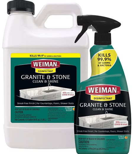 Weiman Disinfecting Granite Cleaner And Polish Value Pack 24 Oz Spray Bottle 64 Oz Refill