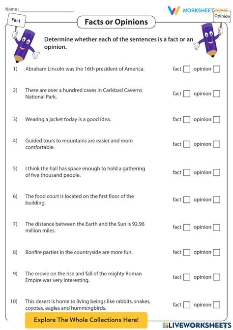 Facts Or Opinions Worksheet Live Worksheets Worksheets Library