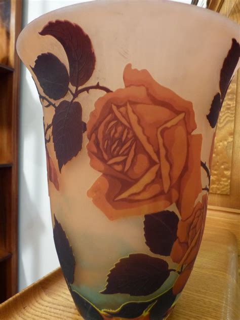 Müller Frères Lunéville Art Nouveau Vase Engraved With Rose Pâte de