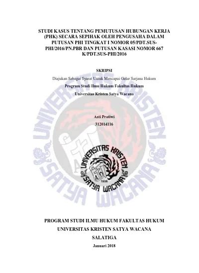 Studi Kasus Tentang Pemutusan Hubungan Kerja Phk Secara Sepihak Oleh