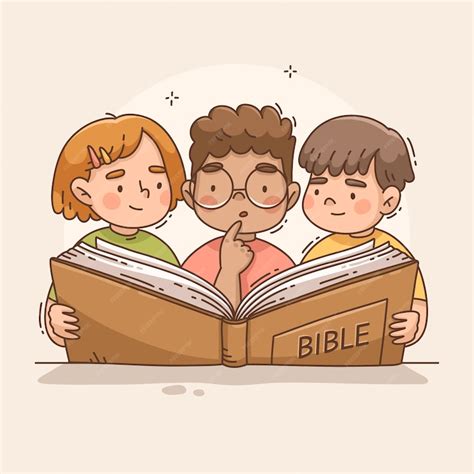 Premium Vector | Hand drawn kids reading bible illustration