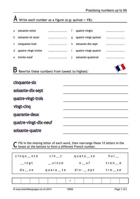 Worksheet Numbers Ks French Teaching Resource Teachit