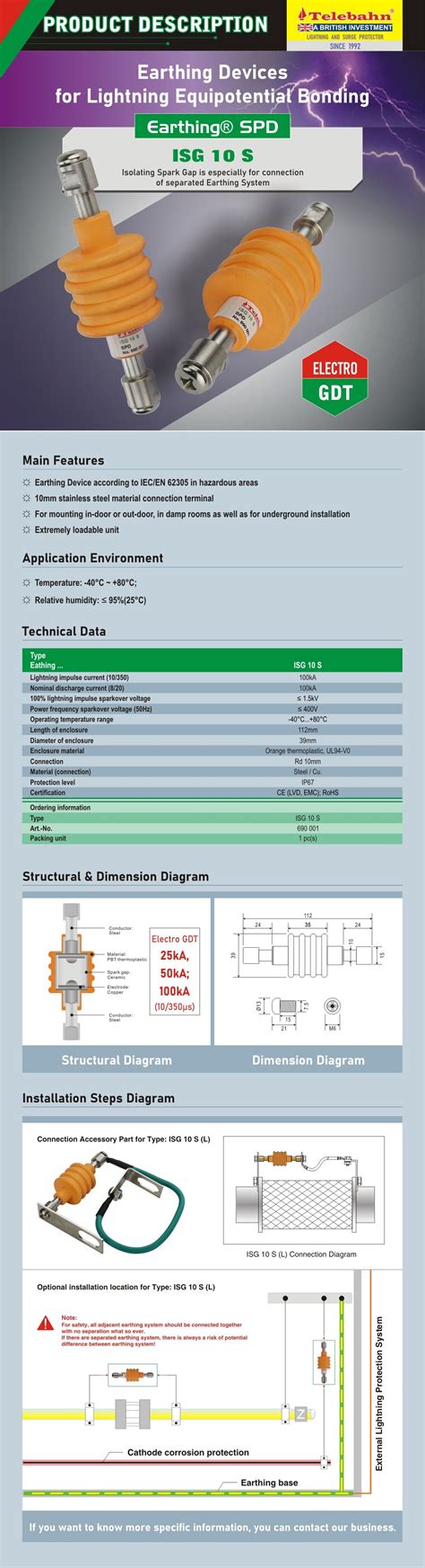 Spark Gape Spds 10mm Ip67 100ka For Lightning Equipotential Bonding Surge Protection Devices