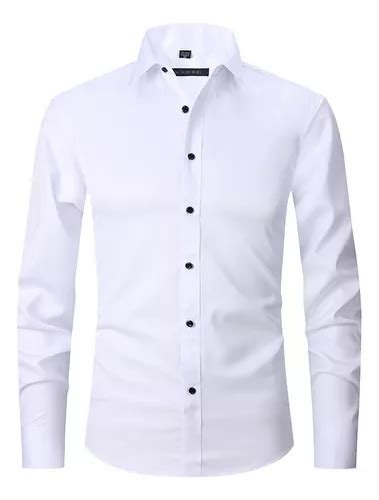 Camisa De Vestir Manga Larga De Color Entero Para Hombre Cuotas Sin