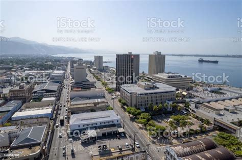 Aerial View Of Coastal Buildings In Downtown Kingston Under The Blue