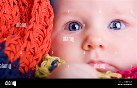 Three Months Old Baby Girl With Big Blue Eyes Stock Photo Alamy