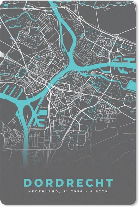 Stadskaart Dordrecht Grijs Blauw Plattegrond Bol