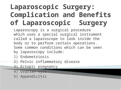 PPTX Laparoscopic Surgery Complication And Benefits Of Laparoscopic