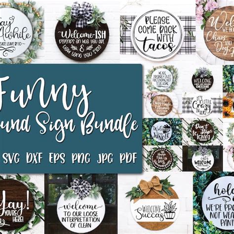 Funny Round Signs Svg Bundle Round Svg Files Door Hanger Etsy