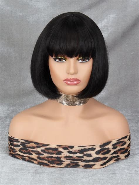 Short Straight Synthetic Wig With Bangs Wigs With Bangs Natural