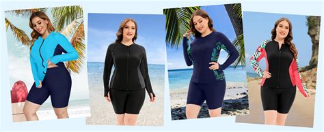 Daci Women Piece Plus Size Long Sleeve Rash Guard Zip Front Athletic