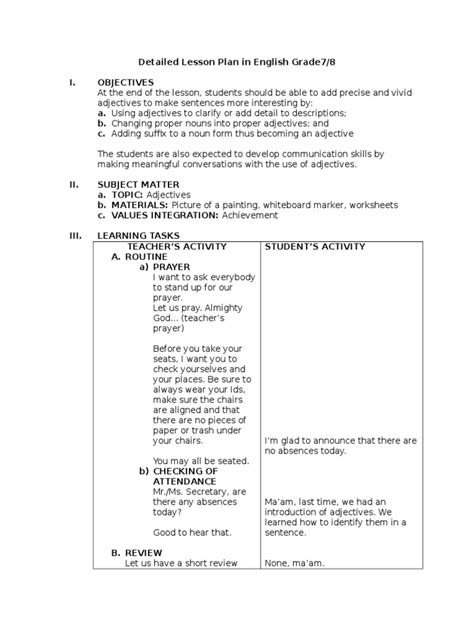 Detailed Lesson Plan Grade 8