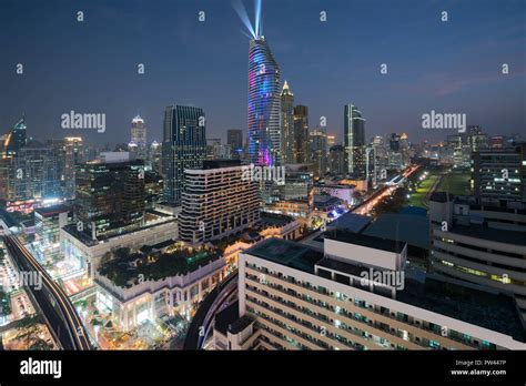 Night View With Skyscraper In Business District In Bangkok Thailand