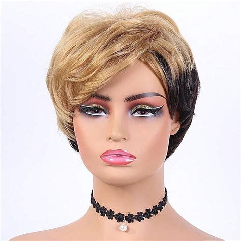 Highlight Synthetic Wigs Short Straight Pixie Cut Hair Bob Wig Honey