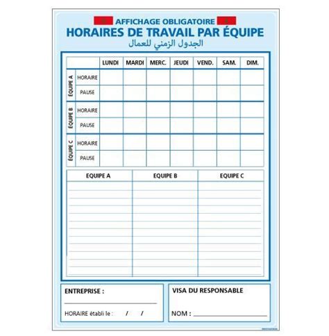 Panneau Horaire De Travail Par Equipes A M