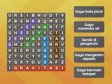 Teka Teki Silang Materi Ipa Gaya Dan Gerak Wordsearch