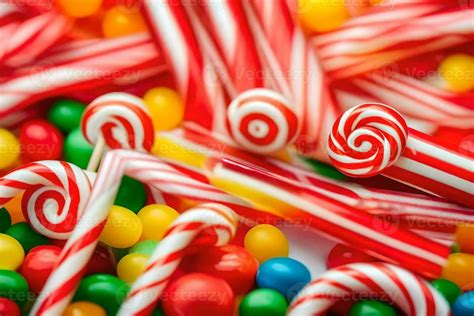 Many Candy Canes And Candy Are Scattered On A Table Ai Generated