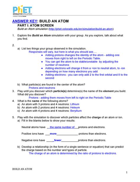 Phet Build An Atom Worksheets