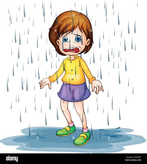 Sad Girl Standing In The Rain Illustration Stock Vector Image And Art Alamy