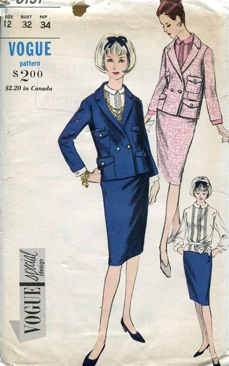 Free Us Ship Vogue 6131 Vintage Retro 1960s 60s Uncut Special Design Jackie Suit Jacket Skirt