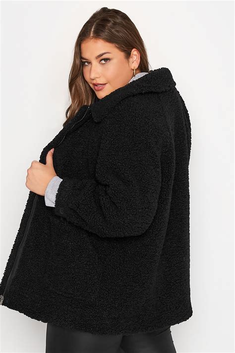 Plus Size Black Teddy Collared Jacket Yours Clothing