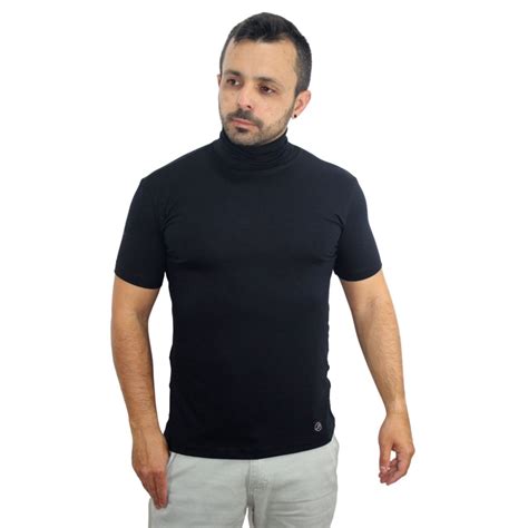 Camiseta Masculina Slim Fit Canelada Manga Curta Gola Careca Preta