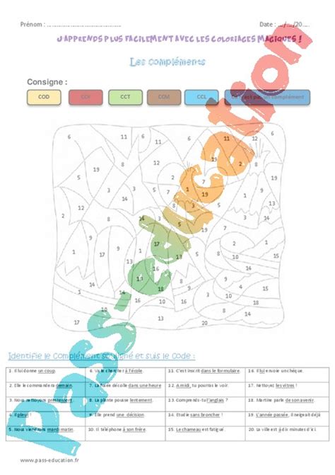 Coloriage Magique Compl Ment D Objet Coi Cod Cos Cm Cycle