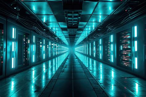 Hall With Super Computer Of The Future Many Computer Units Connected