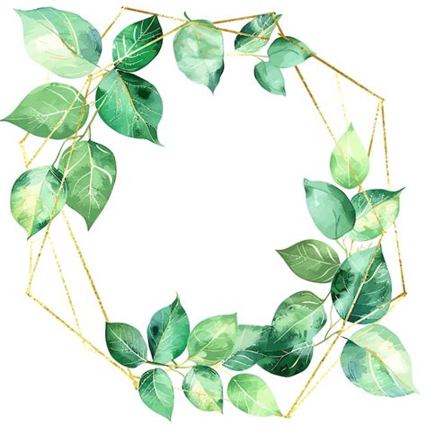 Geometric Golden Frame With Of Green Watercolor Marco De Oro