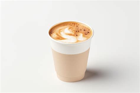 Foamy Delight Captivating Top View Of Hot Latte Coffee In A Takeaway Paper Cup On A White