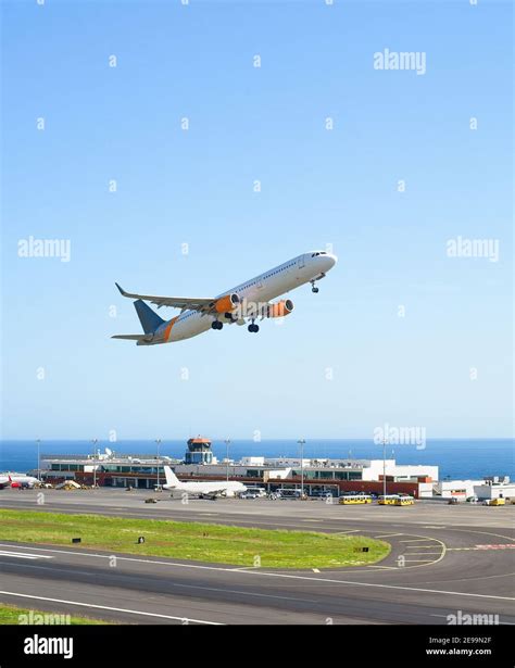 Airplane Taking Off International Airport Skyward View Planes Parked