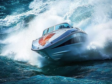 Highspeed Speedboat Racing In Choppy Ocean Waters Premium Ai