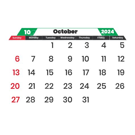 2024 October Month Calendar With Transparent Vector October October