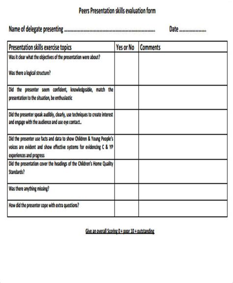 Free Sample Presentation Evaluation Forms In Ms Word Pdf