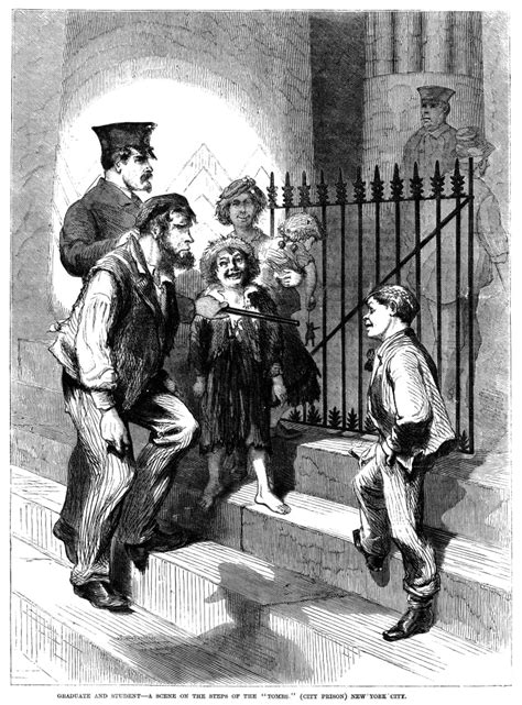 Prison: The Tombs, 1868. /Nscene On The Steps Of The Tombs, New York ...