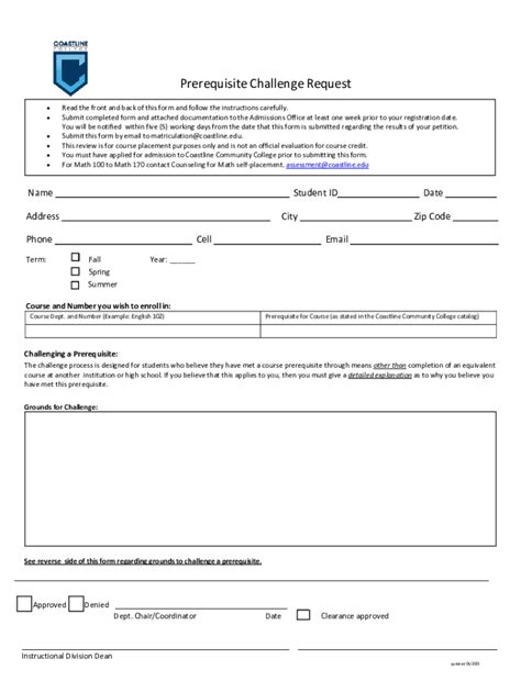 2023 2025 Form Coastline College Prerequisite Challenge Request Fill