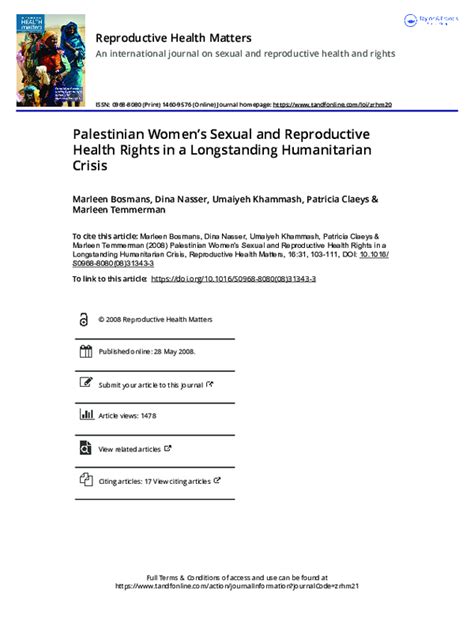 Pdf Palestinian Womens Sexual And Reproductive Health Rights In A Longstanding Humanitarian