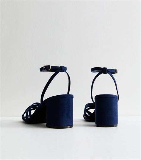 Navy Suedette Strappy Block Heel Sandals New Look